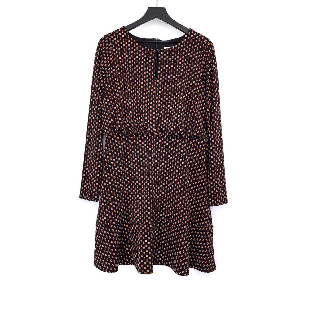 LOFT Long Sleeve Keyhole Neck Mini Dress Black Pink Yellow 4